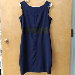 Worthington Navy Blue /w Faux Leather Midi Dress